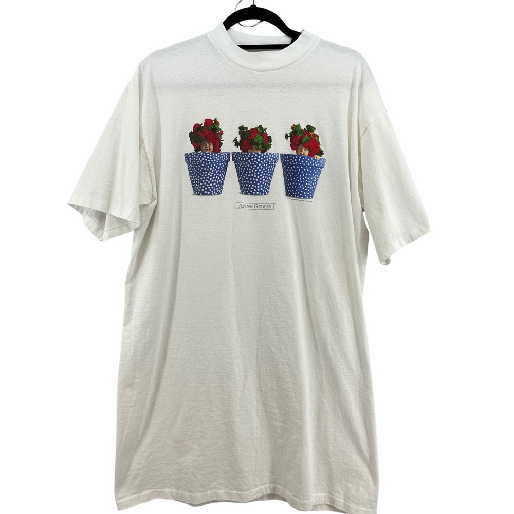 1997 Anne Geddes Baby Flower Pot‎ T Shirt One Size Fits Most Cotton USA Vintage